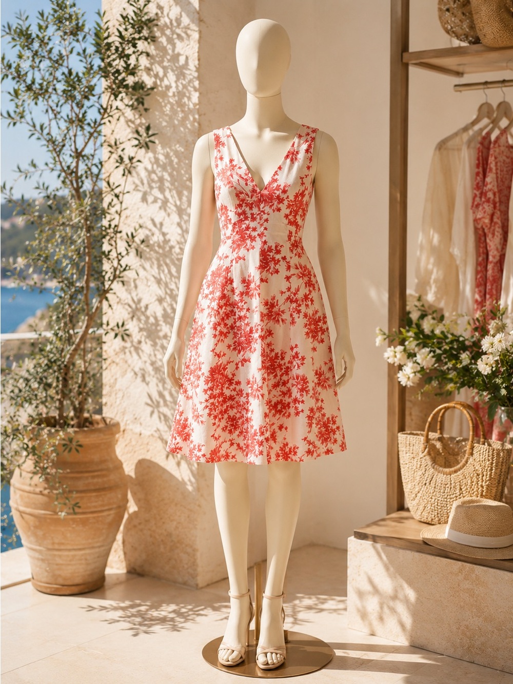 Tommy Hilfiger White Dress with Red Floral Print Midi - Picture 2 of 5